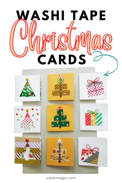 Washi Tape Holiday Cards, Washi Tape Christmas Cards Easy Diy, Washi Tape Wrapping Ideas, Wasabi Tape Cards, Christmas Cards Washi Tape Simple, Christmas Card Washi Tape Ideas, Washi Christmas Cards, Washi Tape Christmas Crafts, Christmas Washi Tape Cards