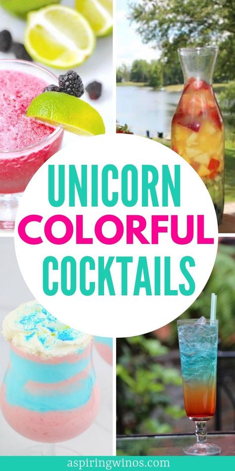 Unicorn Colourful Cocktails via @aspiringwinos Unicorn Cocktail Recipes, Almond Joy Cocktail Recipe, Unicorn Cocktail, Colourful Cocktails, Sweet Tarts Candy, Cotton Candy Drinks, Pomegranate Vodka, Blueberry Margarita, Traditional Margarita