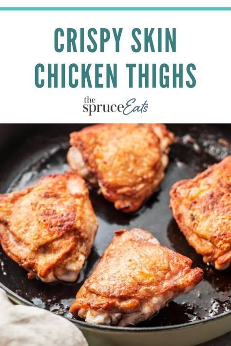 Chicken Thigh With Skin Recipe, Chicken Recipe Oven, Cast Iron Chicken Recipes, Crispy Skin Chicken, Pan Fried Chicken Thighs, Chicken Thighs In Oven, Crispy Roasted Chicken, Pan Seared Chicken Thighs, Skillet Chicken Thighs