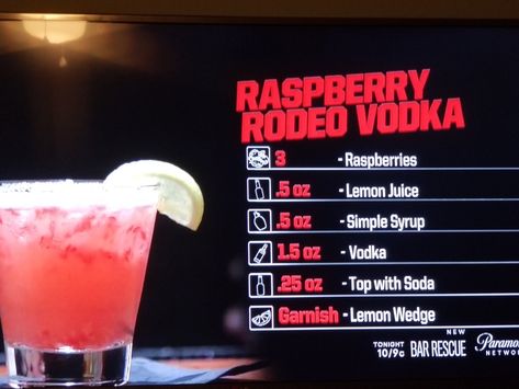 Raspberry Rodeo Vodka Bar Rescue Bar Rescue Recipes, Bar Rescue Food Recipes, Bar Rescue Drinks Recipes, Pink Party Punch, Bar Drink Recipes, Lemonade Cocktail Recipe, Vodka Bar, Bar Rescue, Summer Vodka Cocktails