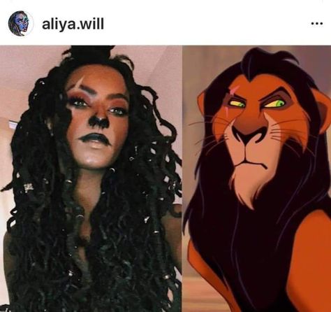 Scar Make Up Lion King, Female Scar Lion King, Pretty And Scary Halloween Costumes, Scar Lion King Costume Women, Halloween Lion Makeup, Fun Makeup Halloween Costumes, Nala Lion King Costume, Villans Costumes Ideas, Villain Makeup Looks