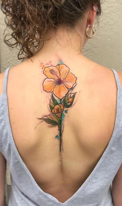 Hawaii Flower Tattoos, Yellow Hibiscus Flower, Hawaiian Flower Tattoos, Hibiscus Flower Tattoos, Tattoo Son, Hibiscus Tattoo, Flower Tattoo Meanings, Watercolor Tattoo Flower, Flower Tattoo Back