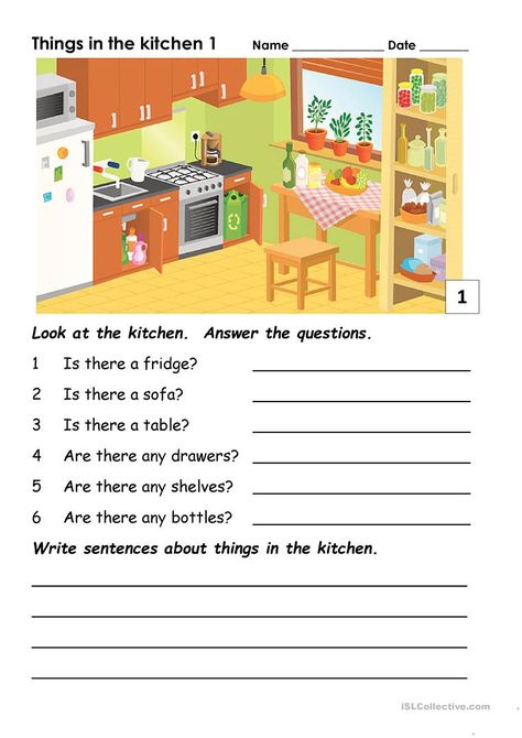 Things in the kitchen - English ESL Worksheets for distance learning and physical classrooms Preposition Worksheets, Simple Questions, Listening Comprehension, Kindergarten Worksheets Printable, Life Skills Special Education, Grammar Practice, Complete Sentences, English Lessons For Kids, English Course