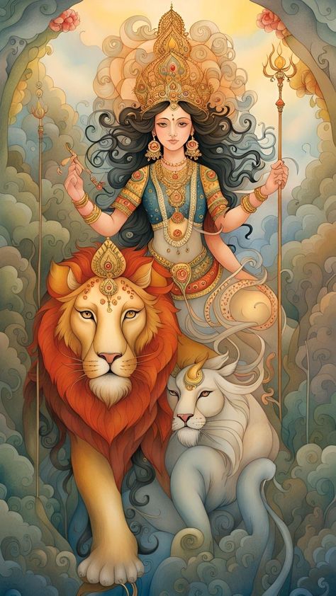 Ma Durga Parvati Goddess Art Paintings, Mahavidyas Goddesses, Hindu God Artwork, Durga Goddess Drawing, Durga Goddess Art, Goddess Durga Paintings, Divine Feminine Art Goddesses, Feminine Energy Symbol, Indian Goddess Painting