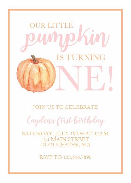 Birthday Invitations Pink, Fall First Birthday, Pink First Birthday, Pink Gold Birthday, Invitations Pink, Pumpkin First Birthday, Gold First Birthday, Pink Fall