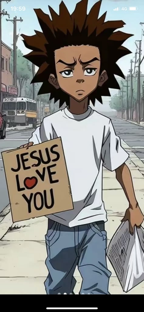 Christian Anime Wallpaper, The Boondocks Wallpapers, Christian Anime, Boondocks Art, The Boondocks Cartoon, Boondocks Drawings, Biblical Artwork, Animation Classes, Jesus Cartoon