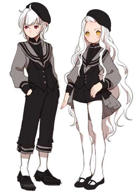 Twin Reference, Twins Reference, Twins Character Design, Twin Character Design, Outfit Reference Drawing, Anime Twins, Reference Clothing, Sailor Outfit, Outfit Reference