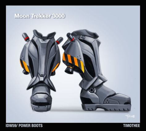 Clothing Art.  Jet Boots Jet Boots Sci Fi, Futuristic Shoes Concept, Rocket Boots Concept Art, Jet Pack Concept Art, Scifi Shoes, Scifi Boots, Sci Fi Boots, Boots Futuristic, Cyberpunk Boots