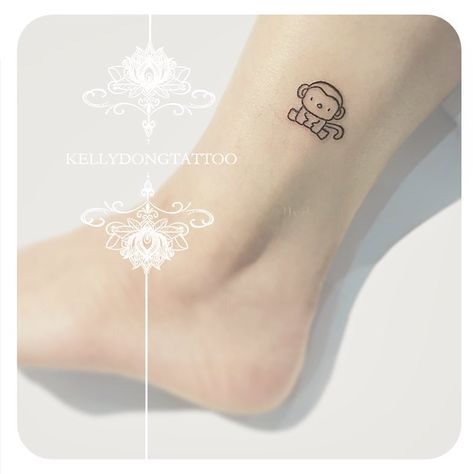 Dainty Monkey Tattoo, Small Monkey Tattoo Simple, Matching Monkey Tattoos, Monkey Line Tattoo, Cartoon Monkey Tattoo, Monkey Tattoos For Women, Monkey Outline Tattoo, Fine Line Monkey Tattoo, Monkey Tattoo Simple