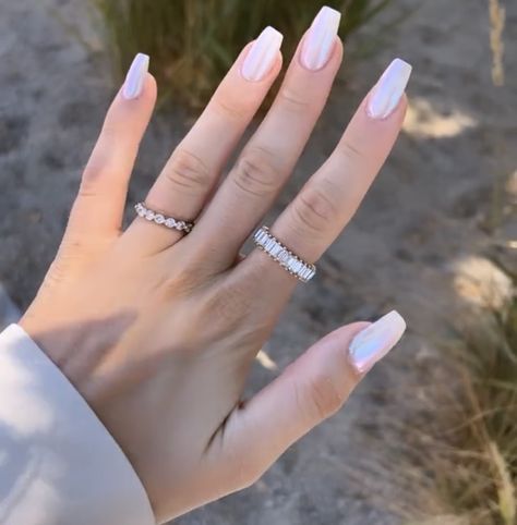 Square Acrylic Nails Glazed, Glazed Donut Nails Coffin Shape, Haley Bieber Nails Coffin, Coffin Shape Chrome Nails, Coffin Glazed Nails, Coffin Hailey Bieber Nails, Coffin Shaped Chrome Nails, Hailey Bieber Nails Square Shape, Haley Bieber Nails Square