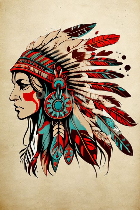 Our Native American Tattoo design is a true expression of cultural diversity and unity - a symbol of respect and appreciation for the richness and complexity of Native American heritage. Whether you choose to wear it as a tattoo or as artwork on Redbubble products, it's a statement piece that celebrates the beauty of diversity. Native American Aesthetic Art, Native American Art Projects Elementary, Choctaw Indian Tattoo, Native American Color Palette, Native American Art Tattoo, Native American Drawings, Native American Illustration, Native American Colors, Native American Background