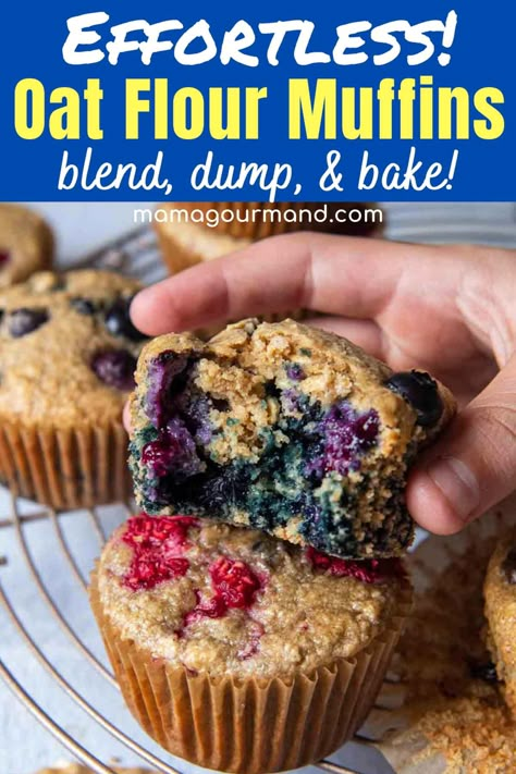 5-Minute Gluten-Free Oat Flour Muffins (Fluffy) Oat Flour Mini Muffins, Blender Oatmeal Muffins, Blueberry Muffins With Oat Flour, Oatmeal Flour Muffins, Oat Flour Muffins Healthy, Oat Flour Blueberry Muffins, Oat Flour Cake, Gluten Free Oatmeal Muffins, Raspberry Oatmeal Muffins