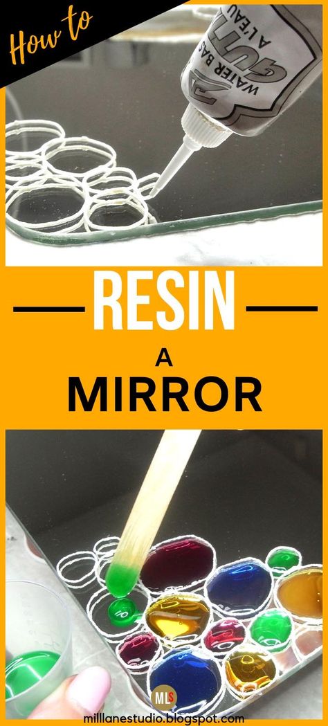 Finally, a tutorial that tells you that you CAN apply resin to mirror and glass! This DIY resin project takes advantage of the mirror's surface to reflect light back through the transparent resin to create bubbles of jewel-toned colours. Can you guess what's used to contain the resin in the circles? Check the blog post to find out! #MillLaneStudio #diyresinmirror #resinhomedecorideas #resinartproject #diydecorativemirrorideasdollarstore #mirrorideascrafts Resin Beginner, Dry Flowers For Resin, How To Dry Flowers, Resin Tips, Resin Bubble, Resin Moulds, Working With Resin, Coasters Resin, Resin Clock