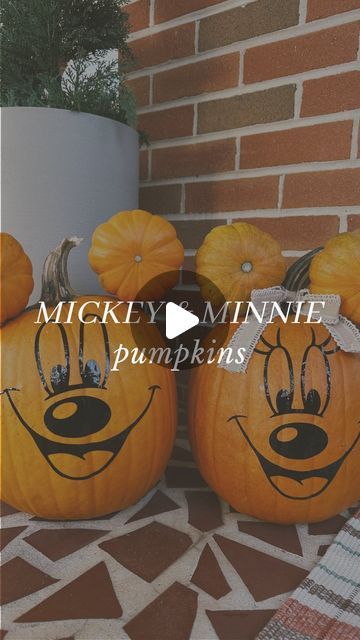 Marianne Southerland on Instagram: "loved making these Mickey & Minnie pumpkins for the front porch this year! 

these were so easy to make and my kids LOVE them! 

what fun fall crafts are you putting Disney magic on this year? 

#disney #falldecor #pumpkins #pumpkincarving #fallatdisney #disneyhalloween" Mickey Jack O Lantern, Mickey Painted Pumpkin, Mickey And Minnie Pumpkins, Minnie Mouse Pumpkin Painting, Minnie Pumpkin, Pumpkin Mickey, Minnie Mouse Pumpkin, Mickey Mouse Pumpkin, Fun Fall Crafts