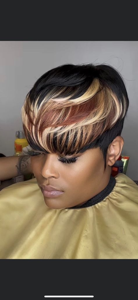 Pixie Hairstyles Color Ideas, 28 Piece Quick Weave, 28 Piece Quick Weave Short Pixie, Hairstyles Color Ideas, Quick Weave Short, Sew In Straight Hair, Short Hair Mohawk, Short Quick Weave Hairstyles, Short Quick Weave