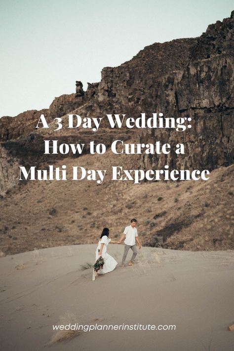 Visit here to check out A 3 Day Wedding: How to Curate a Multi Day Experience on Wedding Planner Institute Blog! If you are looking for how to curate a 3 day weekend wedding, then this is the blog post for you! Get inspired to try out 3 Day Weekend Wedding on your special day. You will love these itinerary for your 3 day wedding this blog post has to offer as well. #3daywedding #weekendwedding #3dayweddingweekend 3 Day Wedding Itinerary, 3 Day Wedding Weekend, Multi Day Wedding, Wedding Guide Checklist, Wedding Planning Hacks, Start Planning A Wedding, Wedding Preparation Checklist, Creepy Wedding, Destination Wedding Checklist