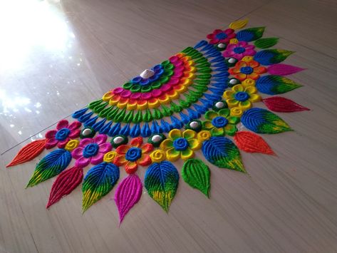 Rangoli Lifestyle Easy Rangoli Designs With Less Colours, Easy Half Rangoli Designs, Half Rangoli Designs Diwali, Rangoli Bel Design, Welcome Rangoli Designs Latest, Half Rangoli Designs Easy, Happy Diwali Rangoli Designs Unique, Best Rangoli Designs Diwali Unique, Rangoli Designs Colour