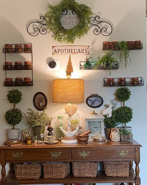 Apothecary Room Aesthetic, Apothecary Room, Apothecary Wall, Apothecary Decor, Home Apothecary, Kitchen Decor Ideas, Farmhouse Chic, Room Aesthetic, Home Business