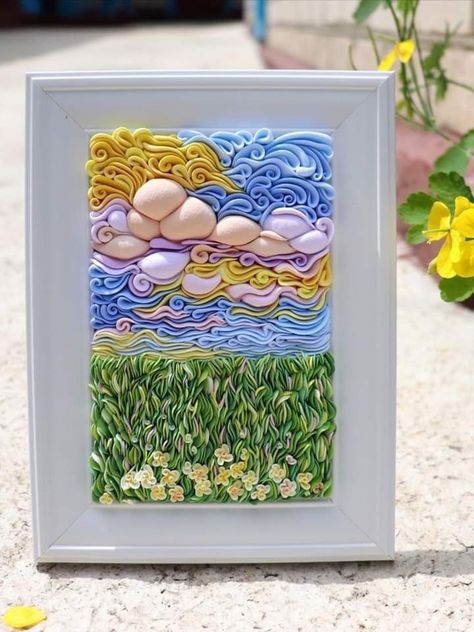 Polymer Clay Painting, Floral Field, Arte Quilling, Coral Art, Mosaic Tile Art, Sculpture Wall, Mixed Media Crafts, Fluffy Clouds, Clay Diy Projects