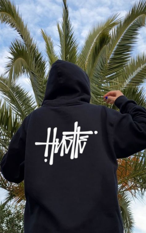 Hustle Hoodie with Oversized Streetwear Graffiti Skateboard Surf Design Black Graphic Streetwear Graffiti, Bape Hoodie, Surf Design, Hiking Tshirt, Urban Aesthetic, Oversized Streetwear, Bold Logo, Hoodie Brands, Graffiti Prints