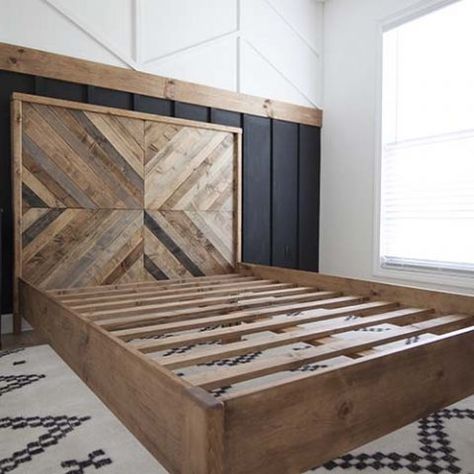 Southern Revivals - A DIY, home decor, lifestyle and interior design blog based near Savannah, GA. Diy Headboard Herringbone, Western Headboard Diy, Diy Footboard, Headboard Wood Design, Modern Rustic Master Bed, Build A Bed, Headboard Ideas Diy, Diy Headboard Ideas, Western Headboard