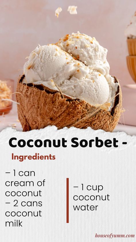 COCONUT SORBET. The perfect cold treat for a hot day! ONLY 3 ingredients needed! So easy to put together this is sure to be your new favorite coconut dessert. Coconut Sorbet, Coconut Dessert, Coconut Desserts, Cold Treats, Hot Day, Summer Desserts, 3 Ingredients, Put Together, Coconut Milk