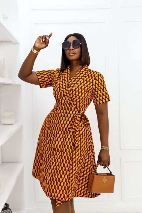 Stunning Ankara A-Line/Flare Dresses for a Stunning Look Ankara Wrap Dress Styles, Ankara Flare Gowns, Wrap Dress Ankara, Ankara Flare Gown, African Print Wrap Dress, Ankara Wrap Dress, Simple Ankara Gowns, Chitenge Outfits, Trendy Ankara Styles