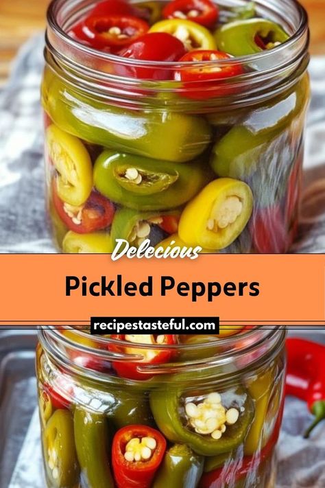 A simple and flavorful recipe for pickling bell peppers that transforms them into tangy, zesty delights perfect for enhancing sandwiches, salads, or enjoyed on their own. Pickled Bell Peppers Recipe, Pickled Bell Peppers, Pickled Peppers Recipe, Pickled Pepper Recipe, Pickled Peppers, Bell Pepper Recipes, Sweet Bell Peppers, Peppers Recipes, Pickling Recipes