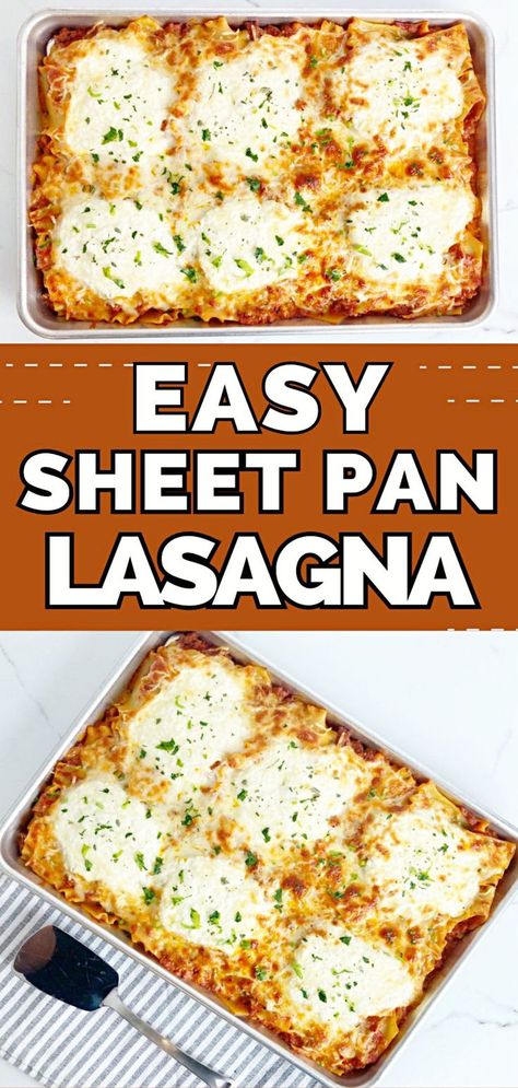 Sheet pan with easy lasagna that has mozzarella and ricotta cheese. Sheet Pan Lasagna, Pan Lasagna, Classic Italian Dishes, Classic Italian, Family Favorites, Sheet Pan, Ricotta, Lasagna, Mozzarella