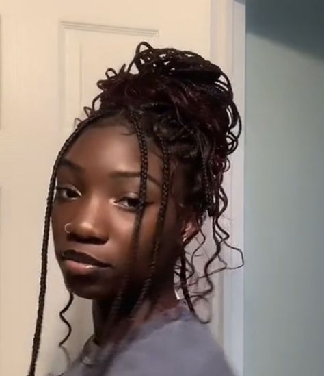 Princess And The Frog Hairstyles, Boho Braids Bun, Box Braid Bun Styles, Hairstyles For School Dance, Goddess Braids Bun, Box Braid Bun, Box Braids In A Bun, Prom Braid Hairstyles, Tiana Outfit