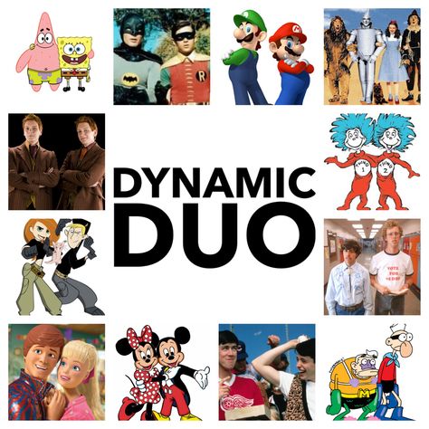 I made this collage for my school's Dynamic Duo Spirit Day to encourage kids to dress up!!! Duo Day For Spirit Week, Dynamic Duos Spirit Week Best Friends, Role Model Day Spirit Week, Dynamic Duo Hoco Week, Homecoming Spirit Day Outfit, Cheer Dress Up Days, School Colors Spirit Day, Character Day School Spirit Week, Twin/duo Day Spirit Week