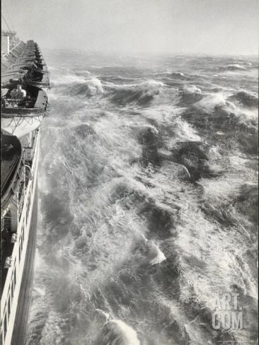 View From Side of Ocean Liner Queen Elizabeth While Crossing the Atlantic Premium Photographic Print by Alfred Eisenstaedt at Art.com Rms Queen Elizabeth, Alfred Eisenstaedt, Storm Photography, Rough Seas, Ocean Liner, Photo Story, Queen Mary, Life Magazine, The Atlantic