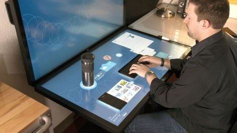 Dynamic Desktop - Multi-touch hardware and software company Ideum is developing the Dynamic Desk, a projected capacitive touch table that can be used with both hand ... Touch Screen Table, Futuristic Computer, Future Computer, Touch Table, High Tech Gadgets, Future Tech, Nanotechnology, Futuristic Technology, Cool Technology