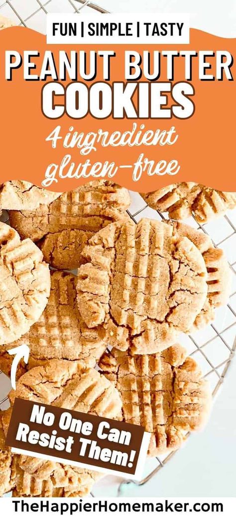 These easy Peanut Butter Cookies are gluten free and require only 4 simple ingredients! Plus, they take only 15 minutes start to finish! Easy Gluten Free Peanut Butter Cookies, Easy Gluten Free Cookies 4 Ingredients, Dairy Free Peanut Butter Cookies, Peanut Butter Cookies Gluten Free, Gluten Free Bisquick, Gluten Free Peanut Butter Cookies, Sweet Condensed Milk, Baby Meals, Classic Peanut Butter Cookies