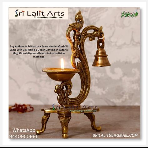 pooja articles Brass diya . and best gifting items for weddings. Brass Diyas, Diya Lamp, Antique Oil Lamps, Antique Sculpture, Picture Shelves, Pooja Room Design, Cultured Marble, Modern And Antique, Light Of Life