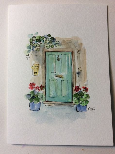 Watercolor Card, Hand Of Cards, Watercolor Cards, Drawing Inspiration, Etsy Australia, Watercolor Painting, Front Door, Watercolor Paintings, Floral Wreath