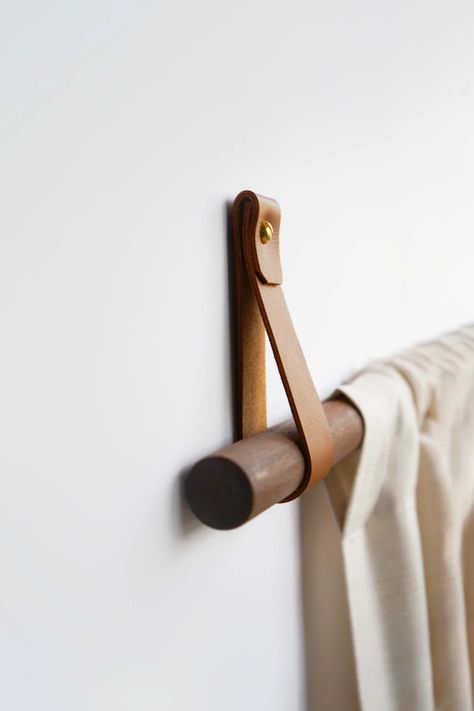 Leather Curtain Rod Bracket [Round End] by Keyaiira | leather + fiber | Wescover Hardware Wood Shower Curtain Rod, Leather Curtain Rod Holder, Wood Dowel Curtain Rod, Curtain Leather Strap, Wooden Dowel Leather Strap Curtain Rod, The Carpenters, Wooden Curtain Rods, Wood Curtain Rods, Rideaux Boho