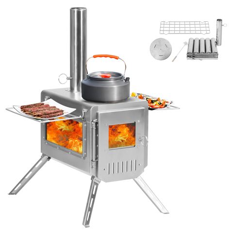 Outdoor Portable Stainless Steel Wood Burning Stove, 22  Heating Burner Stove for Tent, Camping, Ice-Fishing, Cookout, Hiking, Travel, Includes Pipe Tent Stove Portable Wood Stove, Ice Fishing Tent, Tent With Stove, Small Wood Burning Stove, Best Camping Stove, Tent Heater, Camping Wood Stove, Portable Stove, Tent Stove