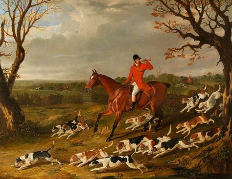 Hunting Scene with Foxhounds, c. 1831 by John Frederick Herring Sr. Fox Hunting Decor, Hunting Painting, British School, 18th Century Paintings, Hunting Art, Hunting Scene, Hunt Scene, Equestrian Art, Fox Hunting