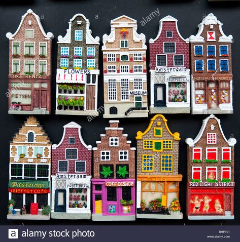 Many fridge magnets in shape of traditional dutch houses in Amsterdam Netherlands Stock Photo Dutch Houses Illustration, Home Illustration House, Houses In Amsterdam, Dutch Houses, Illustration House, Home Illustration, Amsterdam Houses, Dutch House, Pottery Houses