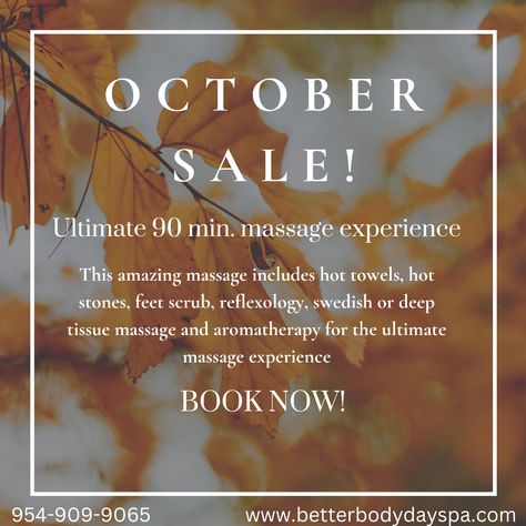 Massage Special Offers, October Spa Specials, October Massage Quotes, Fall Massage Specials, Fall Spa Specials, Massage Promotion, Cruise Design, Esthetician School, Massage Quotes