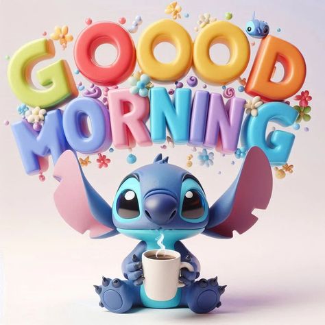 Good morning , leroy stich Good Morning Stitch, Good Morning Cute Cartoon, Happy Monday Images Funny, Good Morning Disney, Monday Morning Greetings, Happy Wednesday Images, Happy Monday Images, Monday Post, Good Morning Cartoon