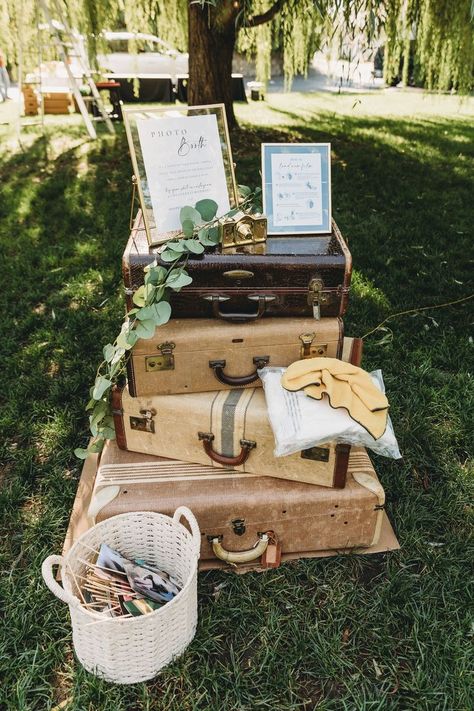 Vintage Suitcase Decor, Vintage Suitcase Wedding, Suitcase Decor, Chair Rentals, Chairs Vintage, Fundraising Gala, Wood Chairs, Vintage Suitcases, Countryside Wedding