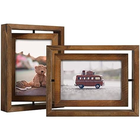 Amazon.com - EXYGLO 2 Pack 4x6 Rustic Rotating Floating Picture Frames, Photo Frames for Vertical or Horizontal Tabletop Display, Black Double Sided Picture Frame, Frames For Pictures, Making Picture Frames, Floating Picture Frames, Wooden Plugs, Rustic Picture Frames, 4x6 Picture Frames, Display Photos, White Picture Frames