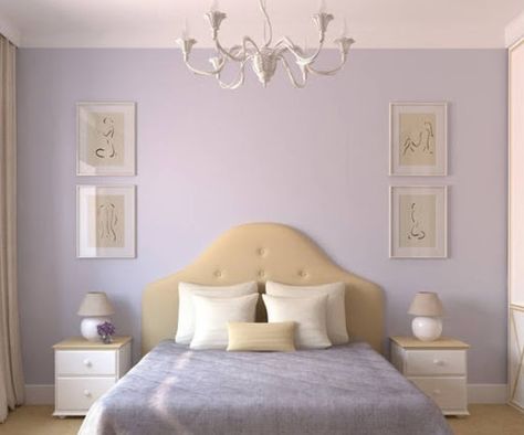 Lilac Walls Bedroom, Lavender Walls Bedroom, Lavender Bedrooms, Lavender Minimalist, Bedroom Lavender, Lilac Walls, Yellow Room Decor, Arabic Interior Design, Lavender Bedroom