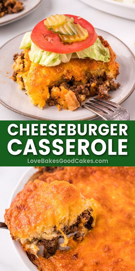 cheeseburger casserole pin collage Cheeseburger Casserole Gluten Free, Dinner Sandwich Recipes, Quick Casserole Recipes, Cheeseburger Casserole Recipe, Comforting Casseroles, Easy Casseroles, Beef Recipes For Dinner Easy, Work Recipes, Cheeseburger Pie