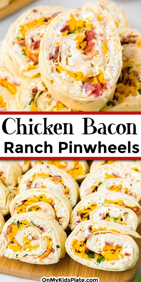 Chicken Bacon Ranch Pinwheels, Bacon Ranch Pinwheels, Chicken Bacon Cheese, Ranch Pinwheels, Appetizers Cold, Pinwheel Recipes, Easy Wrap, Chicken Bacon Ranch, Bacon Ranch