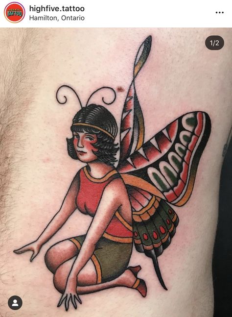 American Traditional Ladybug, 2024 Tattoo, Butterfly Lady, Traditional Black Tattoo, Bug Tattoo, Magic Tattoo, Fairy Tattoo, Black Tattoo, Back Tattoo Women