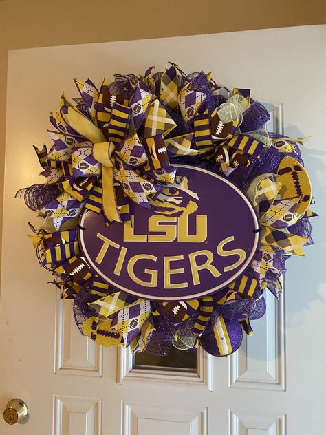 Lsu Tigers, Deco Mesh Wreaths, Mesh Wreaths, Deco Mesh, Halloween Wreath, Front Door, Wreath, Hand Made, Mesh