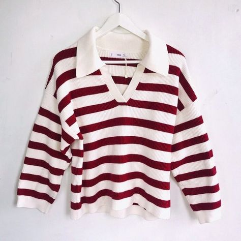 MNG Mango Wmn's L Knit Pullover Sweater Long Sleeve Stripe Off-White Red NEW Knitted Pullover Sweaters, Knit Pullover, Sweater Long Sleeve, Early Morning, Knitted Pullover, Pullover Sweater, Long Sleeve Sweater, Pullover Sweaters, New York City